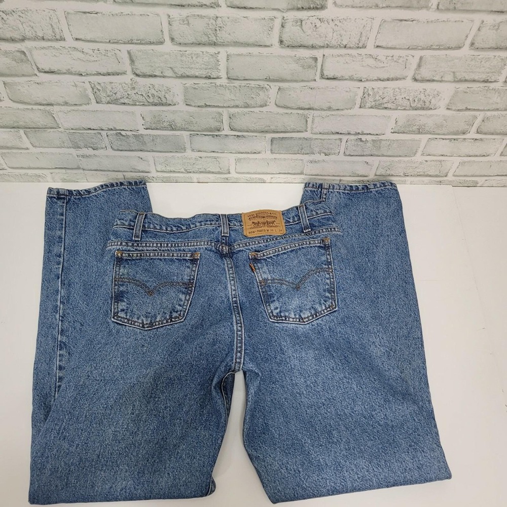 90s Levis 505 Mens Orange Tab Regular Fit Straight Leg Blue Denim Jeans 36x33 - Picture 9 of 12